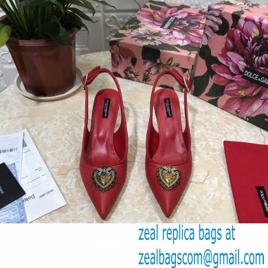 Dolce  &  Gabbana Heel 6.5cm Quilted Leather Devotion Slingbacks Red 2021